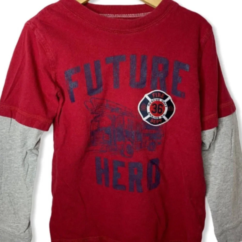 Carter’s future hero firefighter red and gray long sleeve T-Shirt sz 7 EUC